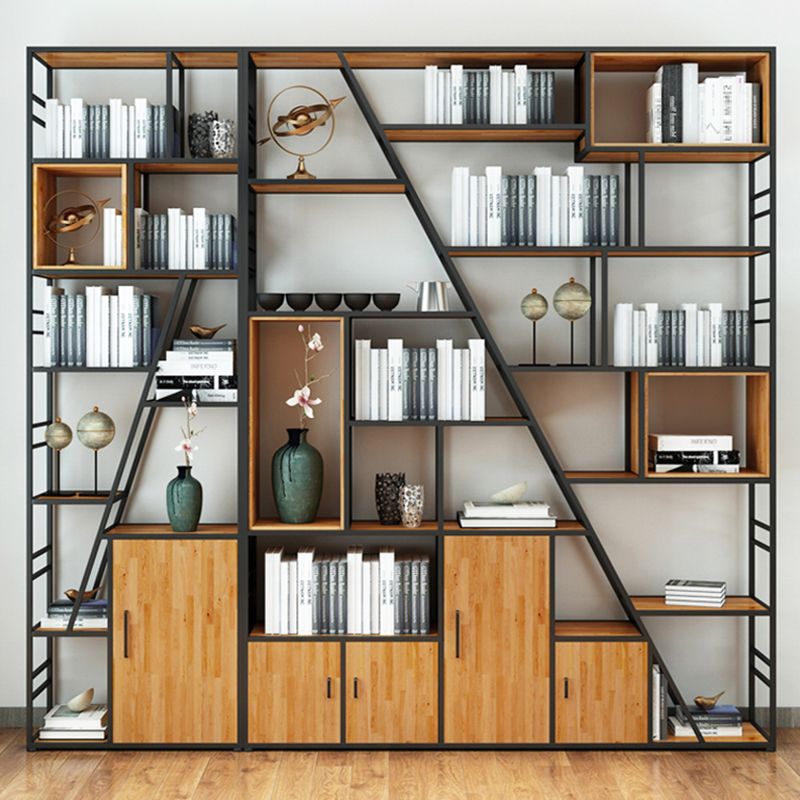 Urban Metal Bookcase Black Open Back Book Shelf with Cabinets