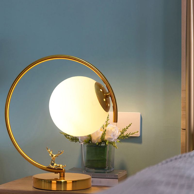 Modern Night Table Lamps Sphere Glass 1 Light Nightstand Lamp in Gold for Bedroom