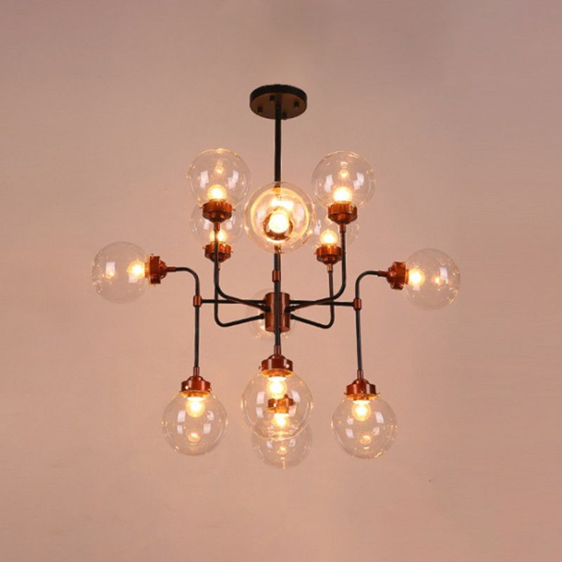 Industrial Sphere Ceiling Hanging Light Fixture with Glass Shade for Living Room