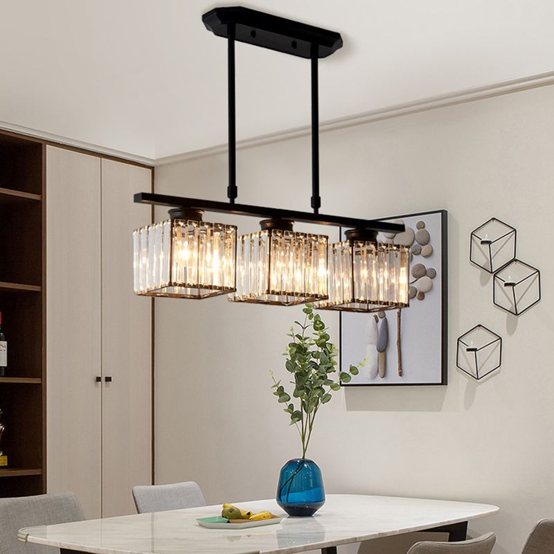 Contemporary 3/4-Light Kitchen Island Lighting Krystal Ceiling Light in Golden/Black