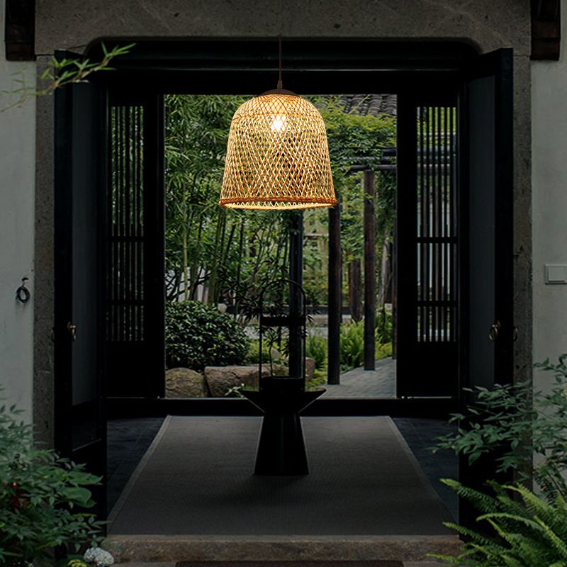 Bell Restaurant a ciondolo a sospensione Bamboo Bulb a bulbo singolo Sospensione Luce in legno