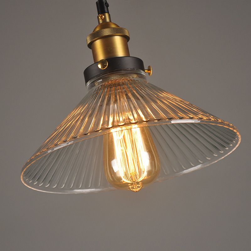 Luce a sospensione conicerosa a ciondolo industriale vetro trasparente in ottone a 1 bulbo a soffitto appeso
