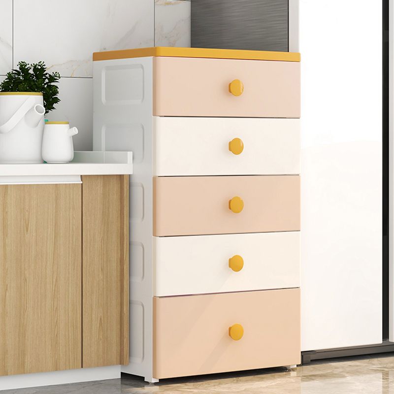 Contemporary Plastic Kids Nightstand 5 Drawers Vertical Nursery Dresser for Home