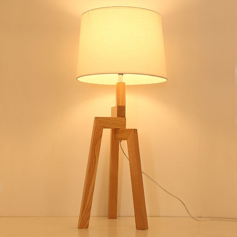 Tri-Leg Wooden Table Lamp Contemporary 1 Bulb Beige Nightstand Light with Empire Shade