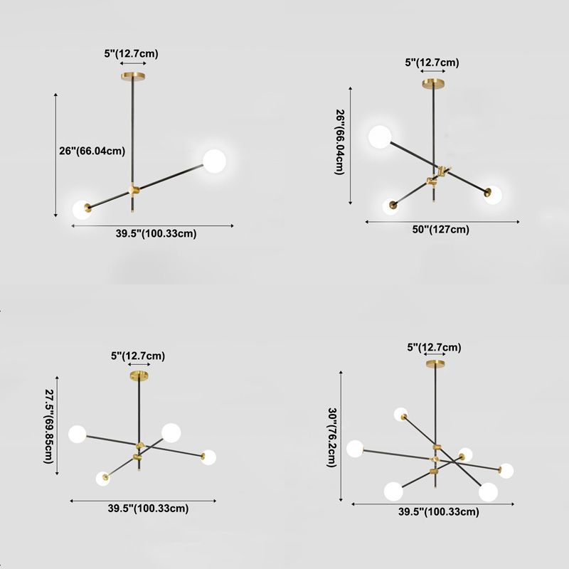 Schwarze Industrieaufhängung Kronleuchter Milchglas Globe Multi -Leuchten Hänge Deckenbehandlung
