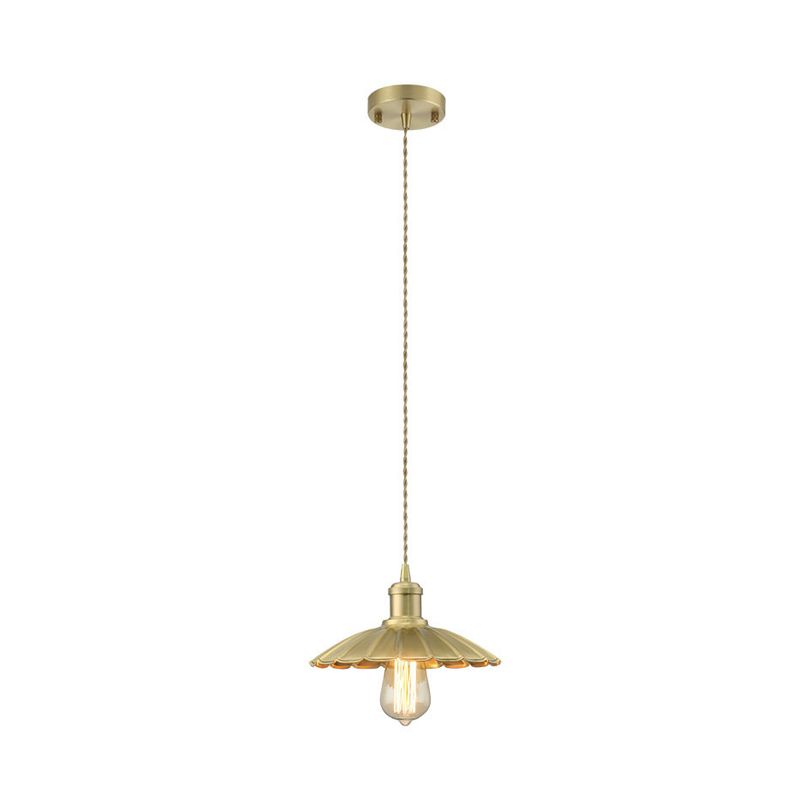 1 Light Pendant Lighting Vintage Scalloped Metal Ceiling Fixture in Brass for Dining Room