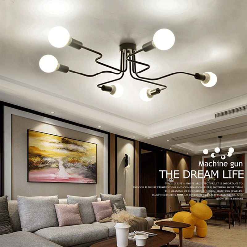 Exposed Bulb Semi Flush Mount Ceiling Light Industrial Metal Ceiling Flush Mount