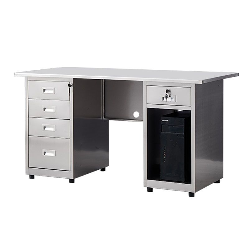 Rectangular Shaped Writing Desk Stainless Steel in Silver for Office