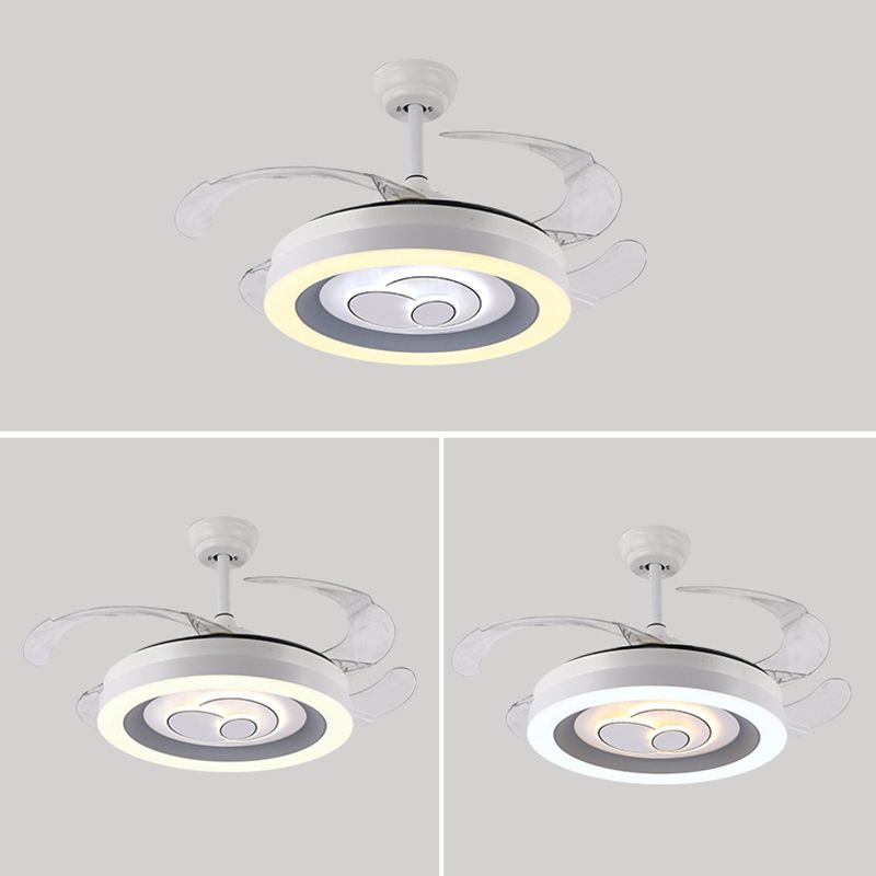 Contemporary LED Fan Ceiling Fixture in White Finish Metal Fixture