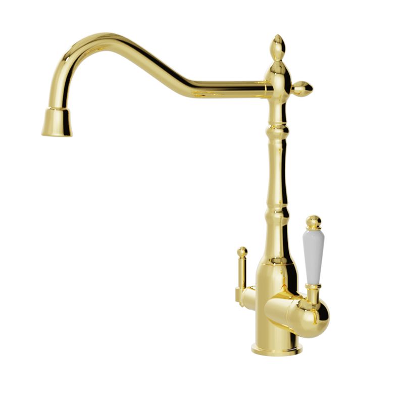 Luxury Centerset Lavatory Faucet Lever Handles Gooseneck Arc Solid Brass Faucet