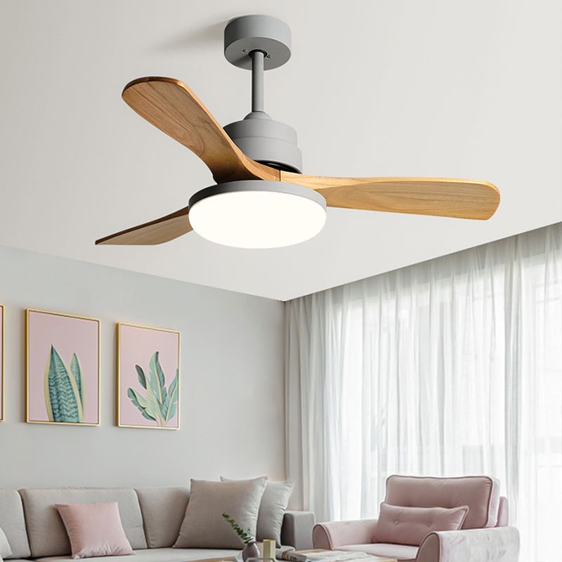 Nordic Style LED Ceiling Fan 3-Blade Fan Lighting with Wood for Dining Room