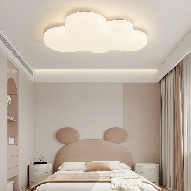 Kids Flush Mount Cloud Metal Ceiling Mounted Fixture in White for Bedroom