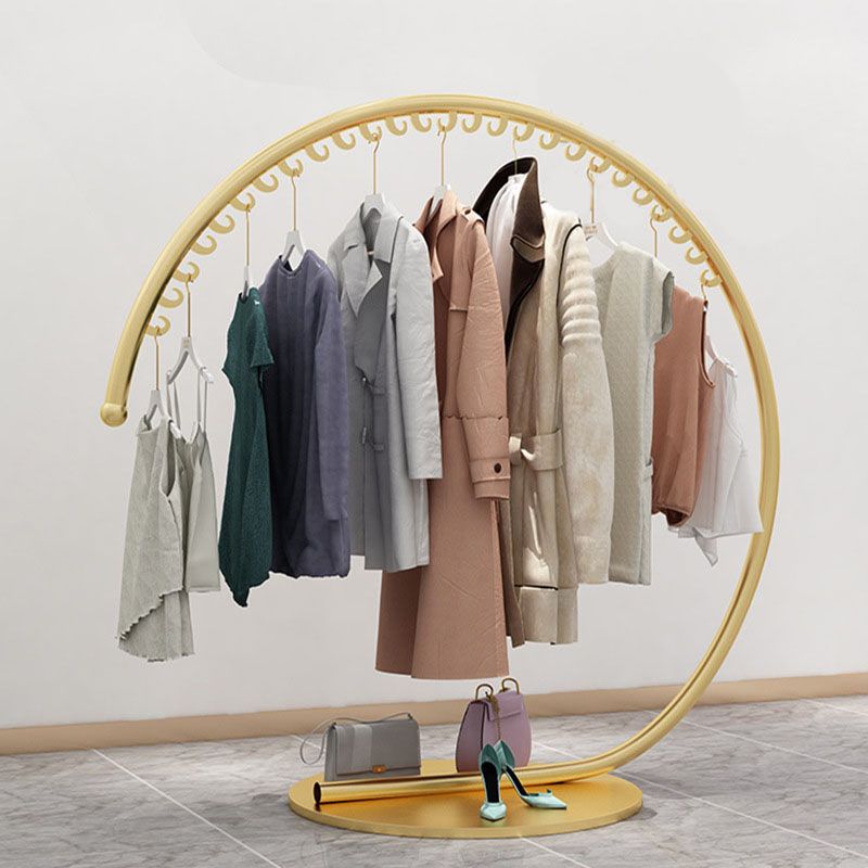 Luxurious Metallic Round Coat Hanger Free Standing Hooks Design Coat Rack