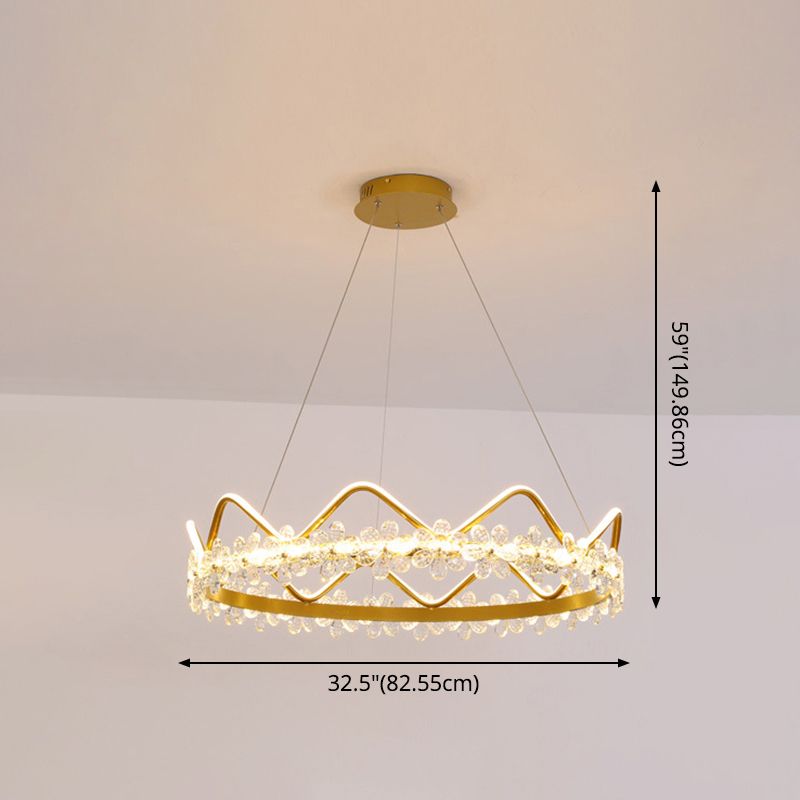 1 Light Crown Hanging Pendant Light Nordic Style Crystal Suspended Lighting Fixture for Living Room