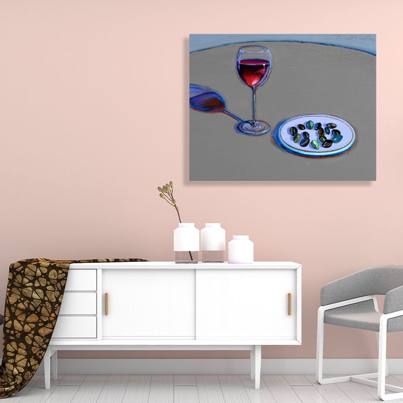 Traditional Wine and Candies Painting Foods Gray Wall Art Decor, Multiple Sizes Options