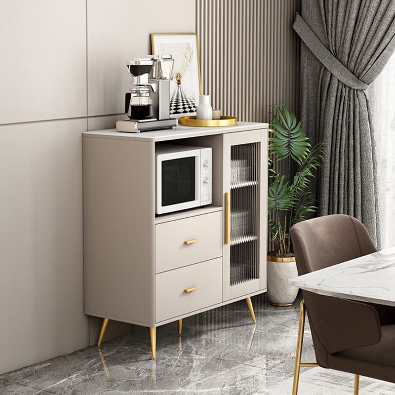 2-Drawer Engineered Wood Sideboard Glam Striped Glass Doors Credenza with Stone Countertop