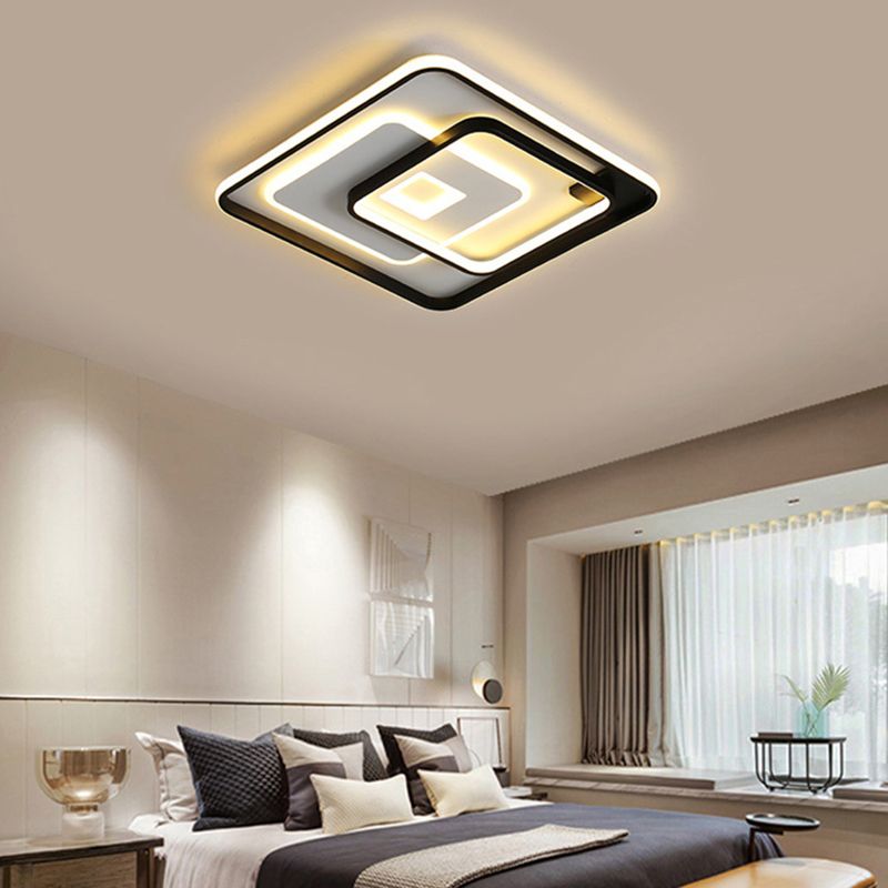 Contemporary Ceiling Lighting Black Flush Mount Fixture with Metal for Living Room