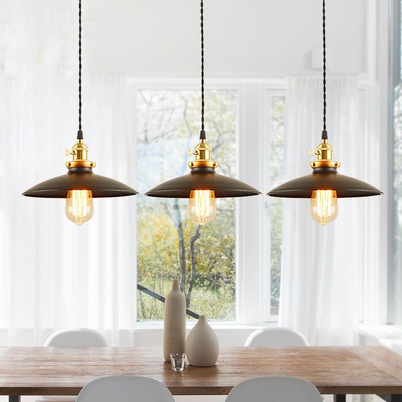 Industrial Style Bowl Pendant Lamp 10"/12.5" Wide 1 Light Metal Hanging Light in Black/White/Red over Table