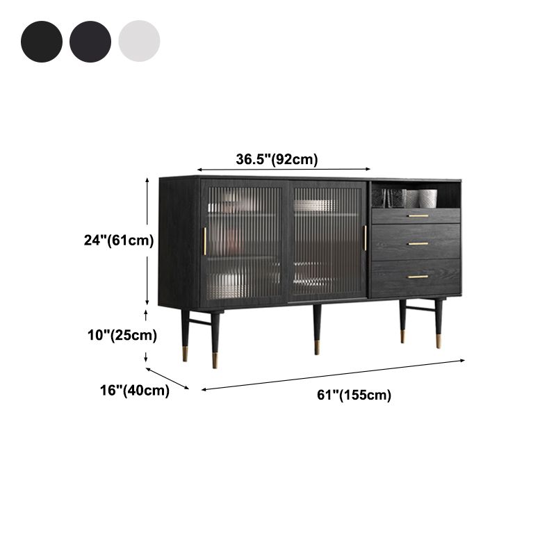 Glam Wood 2-Door Sideboard 61"L Living Room Sideboard Cabinet with Glass Door