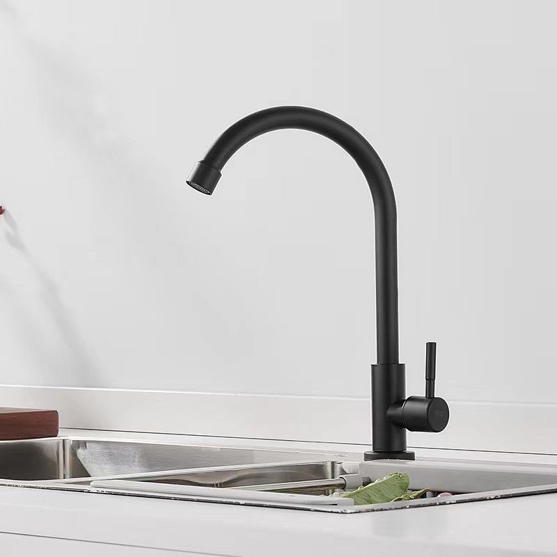 Traditional 1-Handle Faucets Black and Silver Stainless Steel Gooseneck Faucets