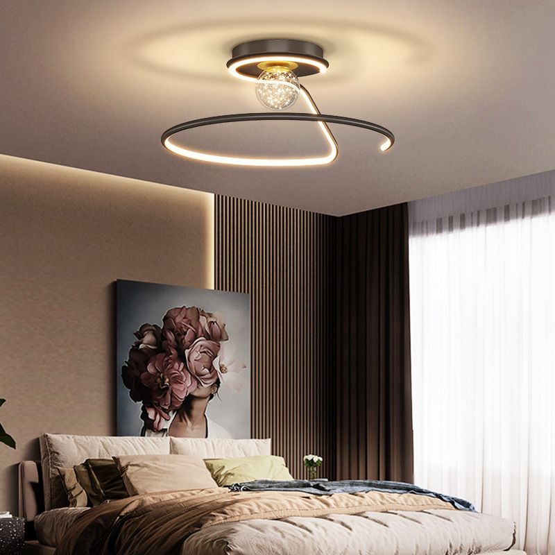 2-Lights Flush Mount Modern Style Flush Mount Ceiling Lighting Fixture in Black