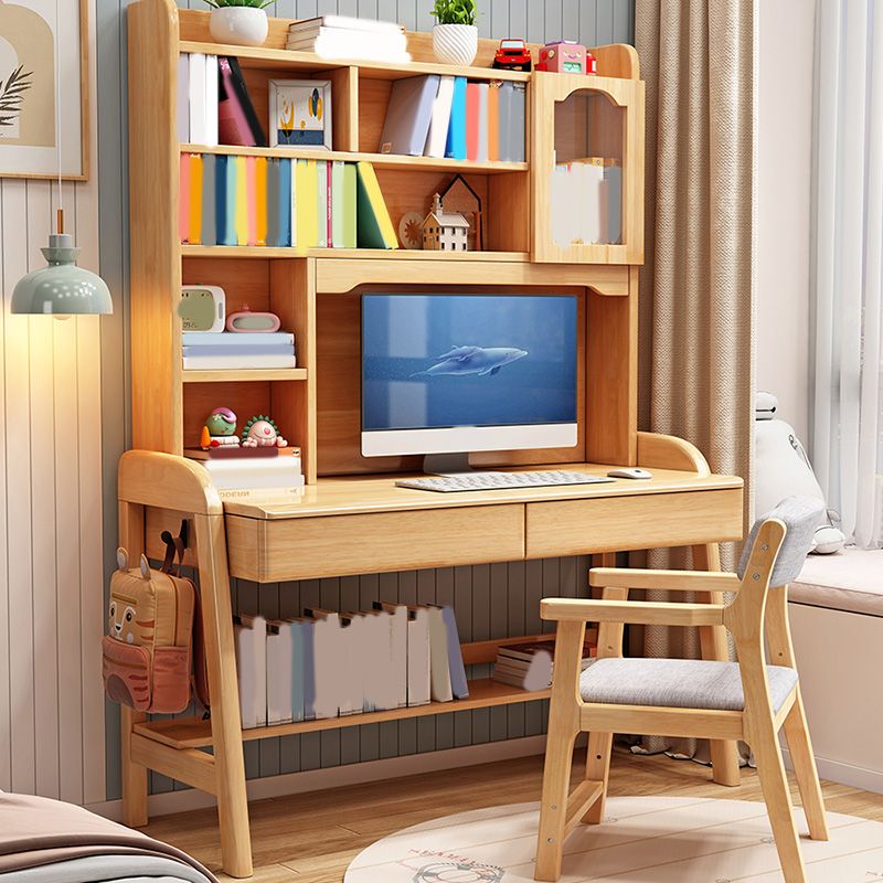 Adjustable Desk Kids Desk 23.6" Width Solid Wood Desk with Bookshelf