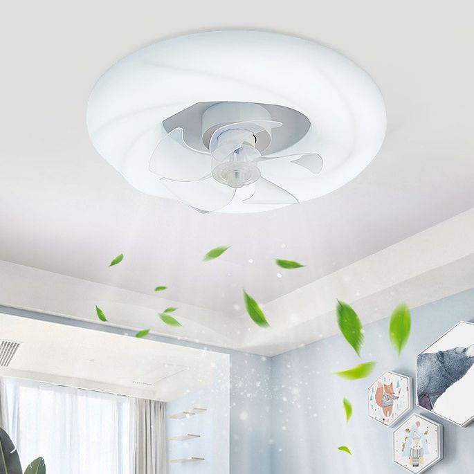 Contemporary Single White Ceiling Fan Lamp Unique Round Ceiling Fan Light