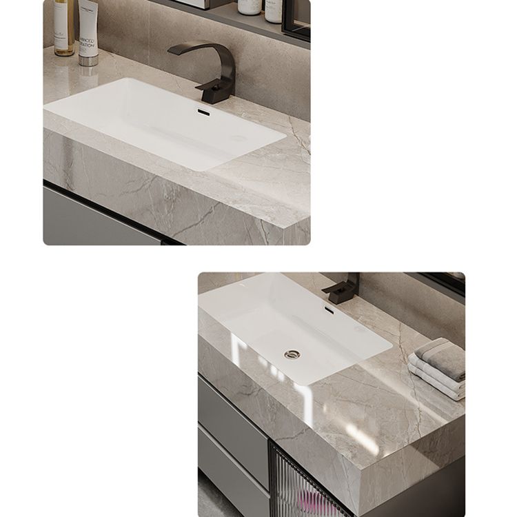 Modern Glass Vanity Sink Bathroom Wall-Mounted Vanity Cabinet with Mirror Cabinet