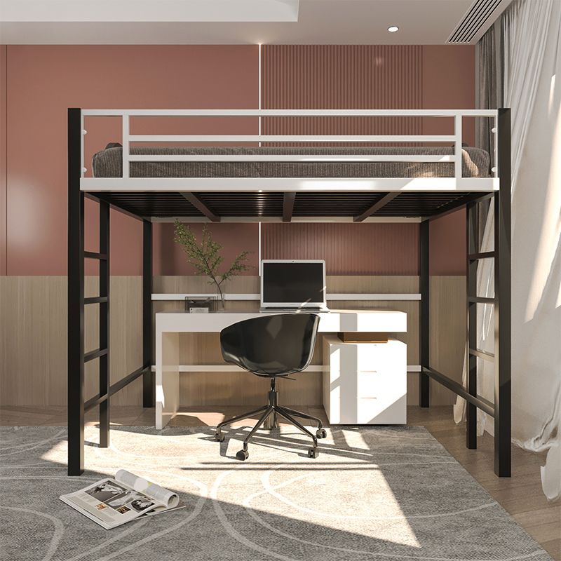 Modern Built-In Ladder Loft Bed Headboard Bed with Guardrail