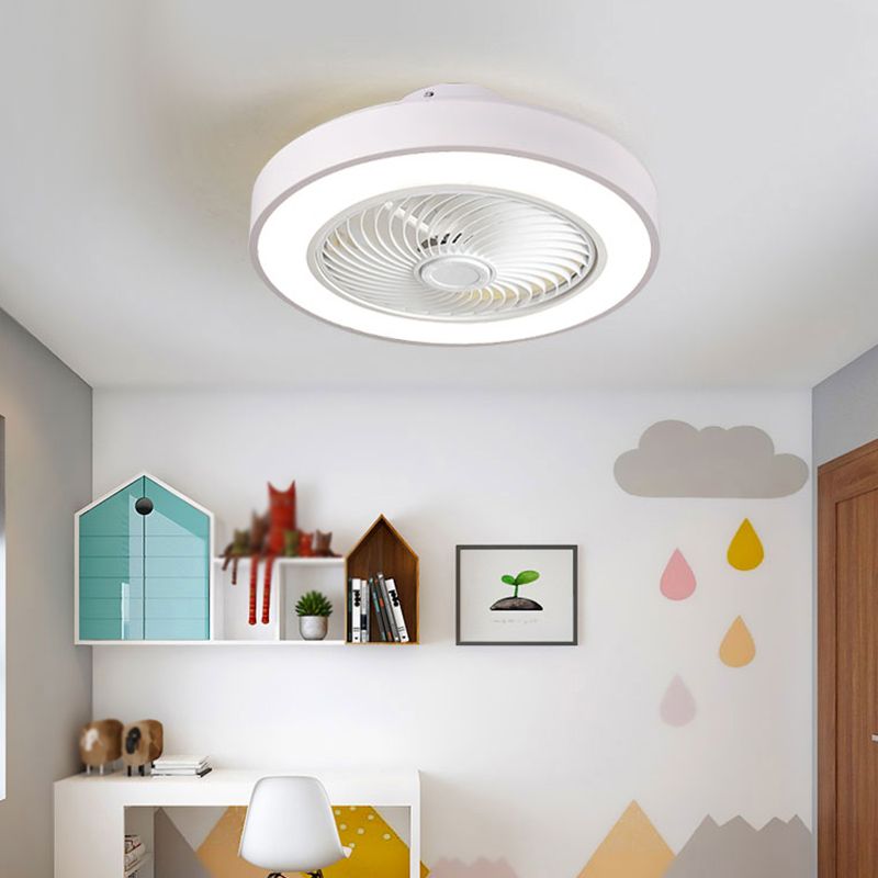 Nordic Round Fan Light Metal Colorful 20" Wide Flush Mount Light for Living Room