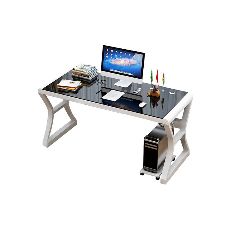 Toughened Glass Computer Desk Rectangular Shape Task Desk with 2-Legs for Home