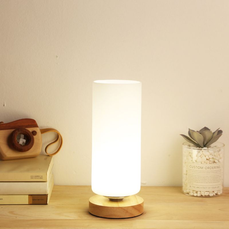 Single Bulb Globe/Cylinder/Square Shade Reading Book Light Modern Wood White Glass Task Lighting