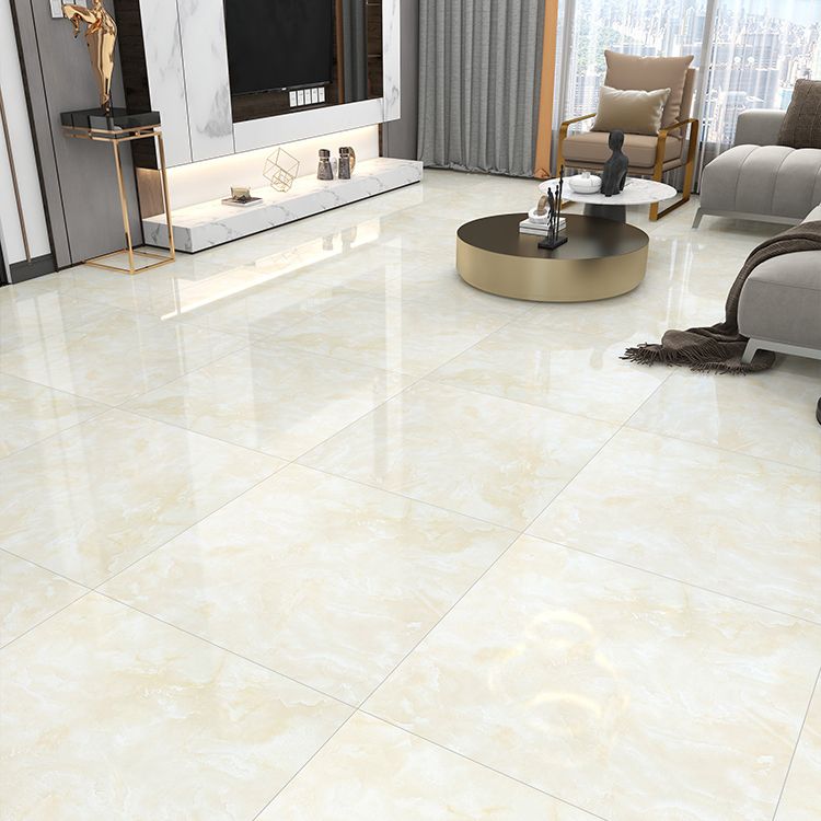 Square Floor Tile Straight Edge Polished Marbling Singular Tile