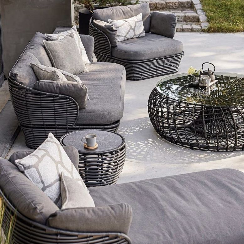 Modern & Contemporary Outdoor Loveseat Wicker/Rattan Fabric With Cushions