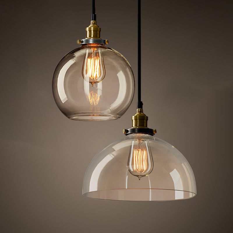 Amber Shaded Hanging Light Fixture Industrial Style Glass Restaurant Pendant Lighting Fixture