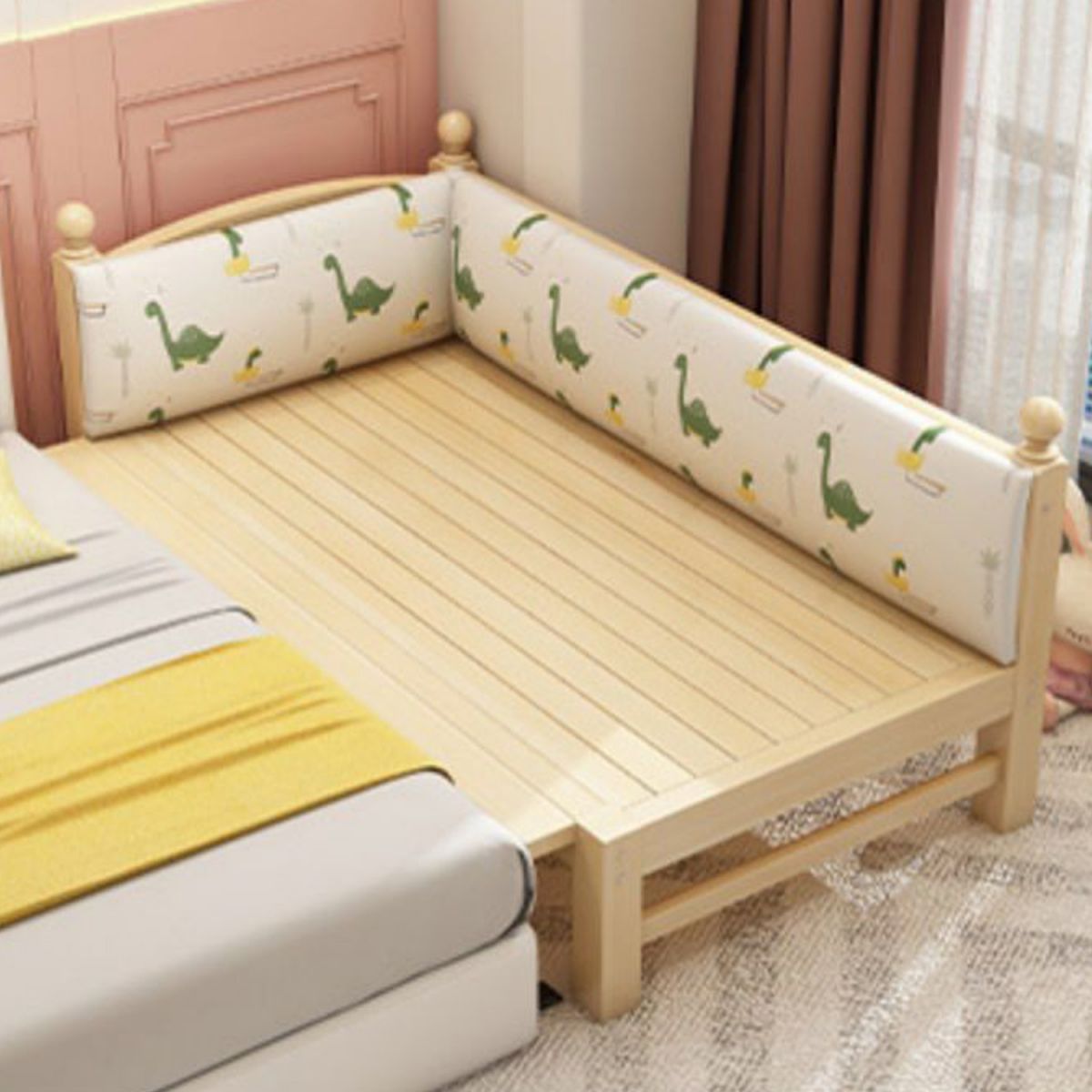 Scandinavian Solid Wood Kids Bed Gender Neutral Kids Bed with Guardrail