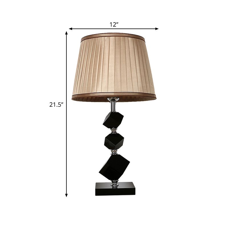 Contemporary Pleated Lampshade Table Lighting Black Faceted Crystal 1 Head Living Room Night Lamp in Light Brown