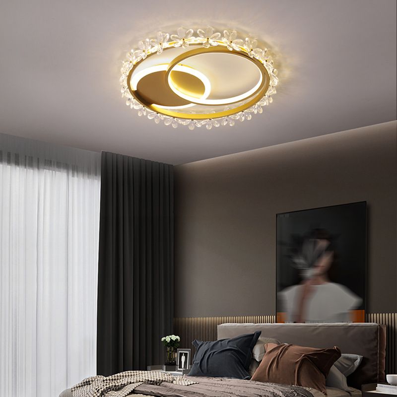 Modern Round Ceiling Mount Light Fixture Crystal 2-Light Ceiling Light Fixture