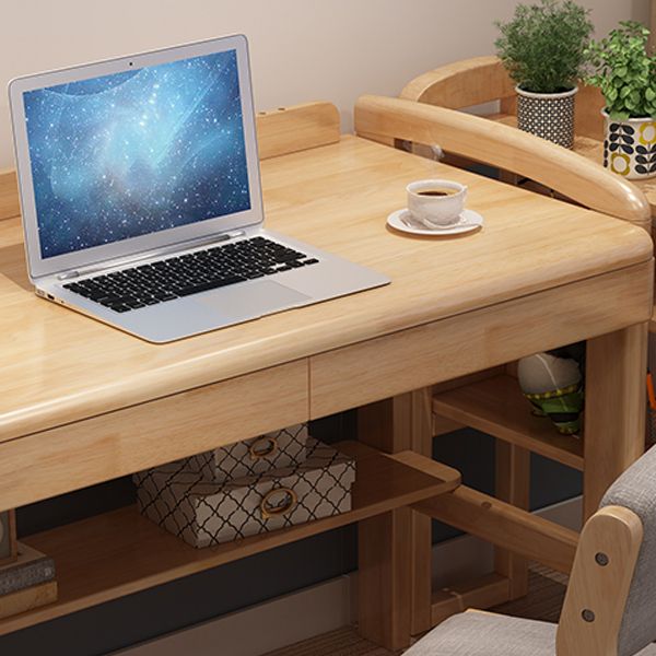 Contemporary Solid Wood Student Table with Storage Shelves and 2 Drawers