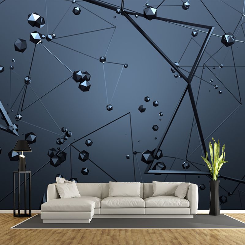 3D Geometric Shapes Wall Mural for Boys Room Customized Wall Art in Black, Non-Woven