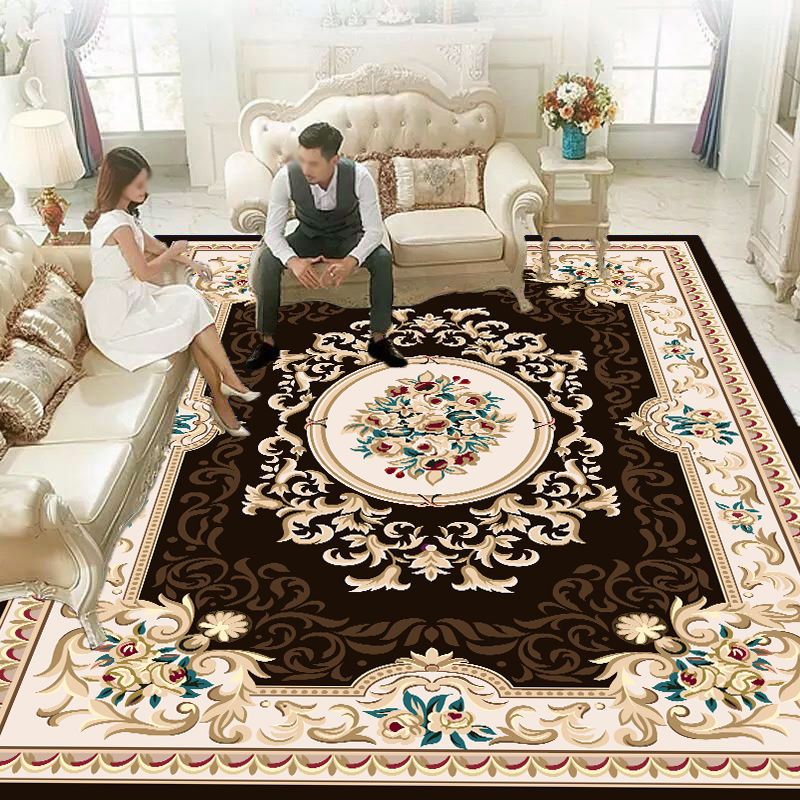 Vintage Washable Rug Classic Floral Design Rug Polyester Anti-Slip Carpet for Home Decor