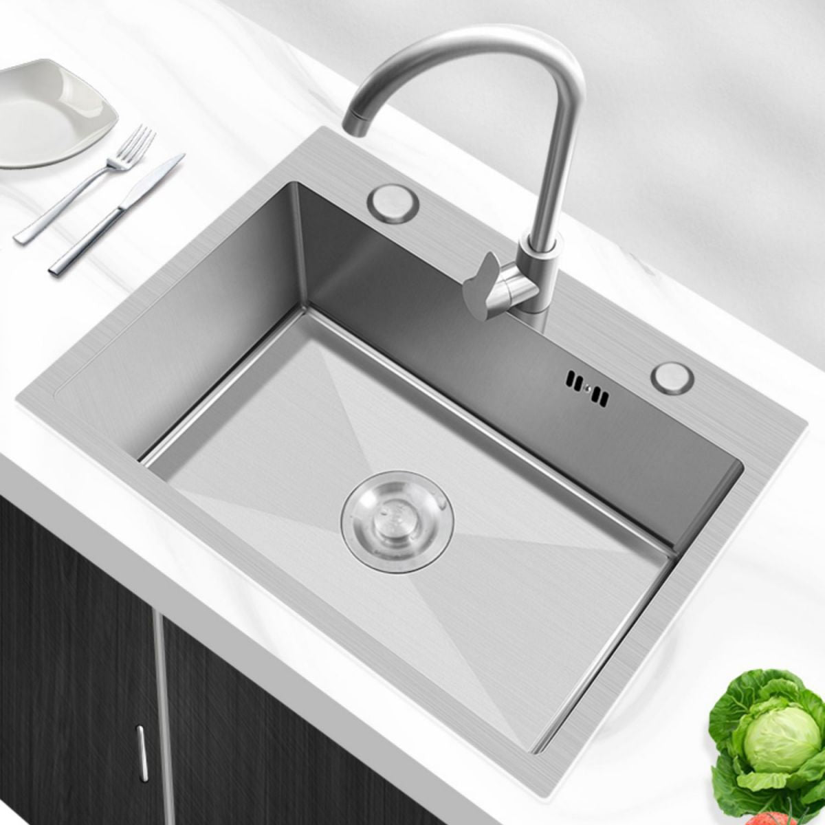 Modern Style Kitchen Sink Overflow Hole Design Drop-In Noise-cancelling Kitchen Sink