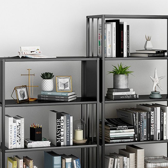 Modern Style Metal Bookshelf Black Open Back Bookcase for Home Office