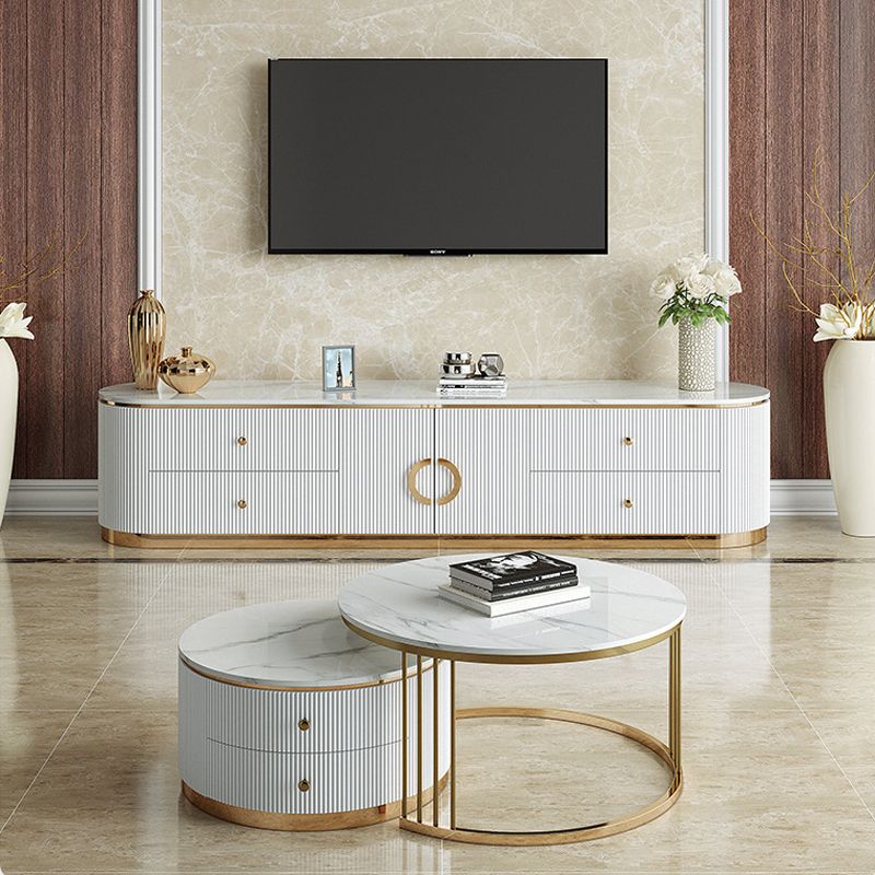 Glam Marble TV Console Enclosed Storage TV Media Stand with Drawers for Living Room