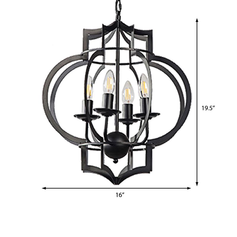 4-Bulb Ceiling Lamp with Candle Metal Shade Industrial Dining Room Chandelier Pendant Light in Black