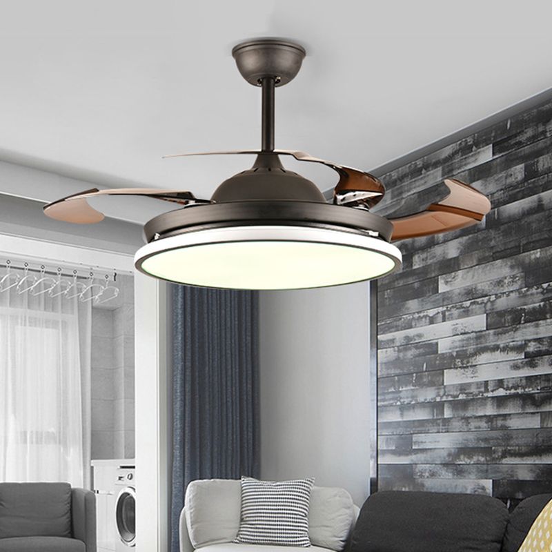 Éclairage de ventilateur acrylique de 36 "/ 42" W Éclairage à LED contemporain semi-flush Fush Mount plafond Aménagement en noir, 4 lames brunes