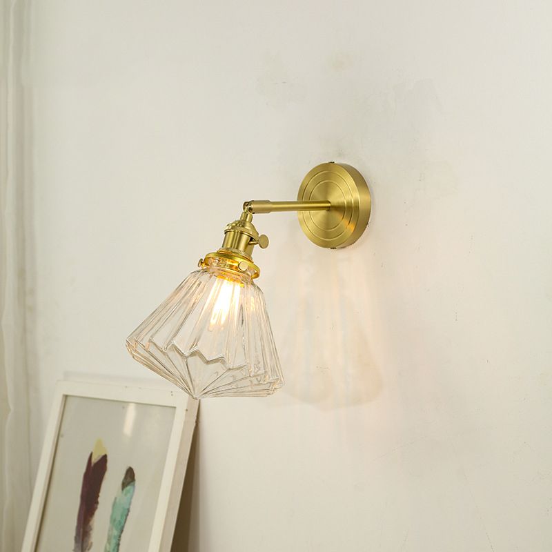 Brass Sconce Modern Style Wall Light Clear Glass 1 Light Wall Sconce for Bathroom