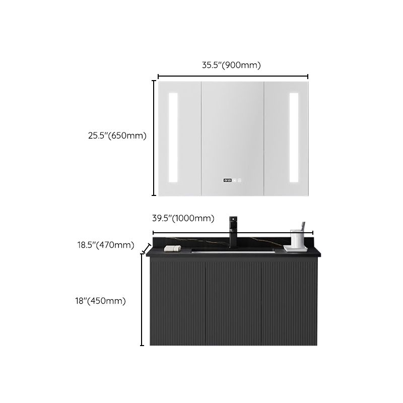 Contemporary Bathroom Sink Cabinet Wall-Mounted Mirror Cabinet Vanity Cabinet in Black