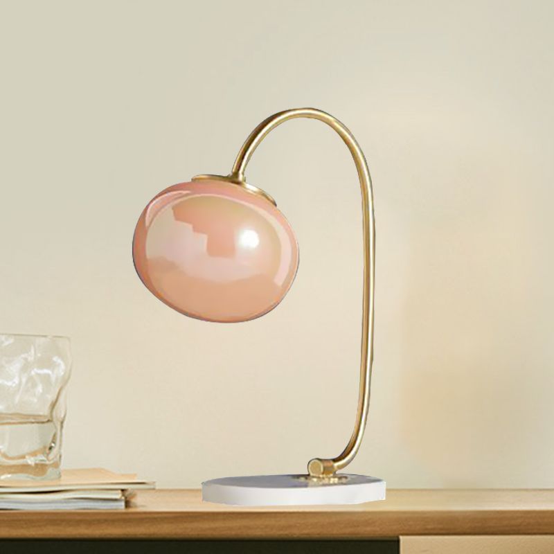 Global Study Room Reading Book Light Pink Glass LED Postmodern Table Lamp with Marble Base