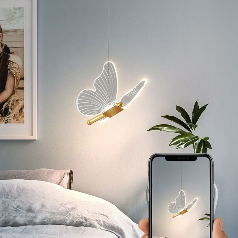 Butterfly Hanging Light Fixture Modern LED Pendant Lamp with Acrylic Shade for Bedroom